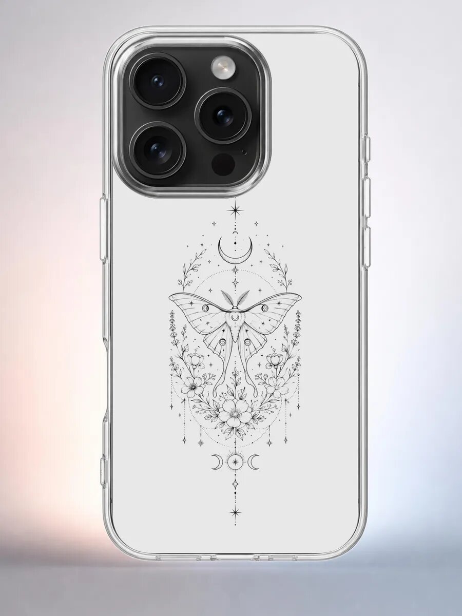 Чехол iPhone 15 Pro мотылёк луна флора силиконовый
