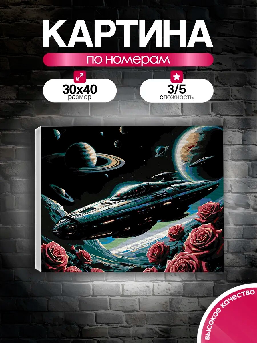 Картина по номерам 30x40 Космический корабль