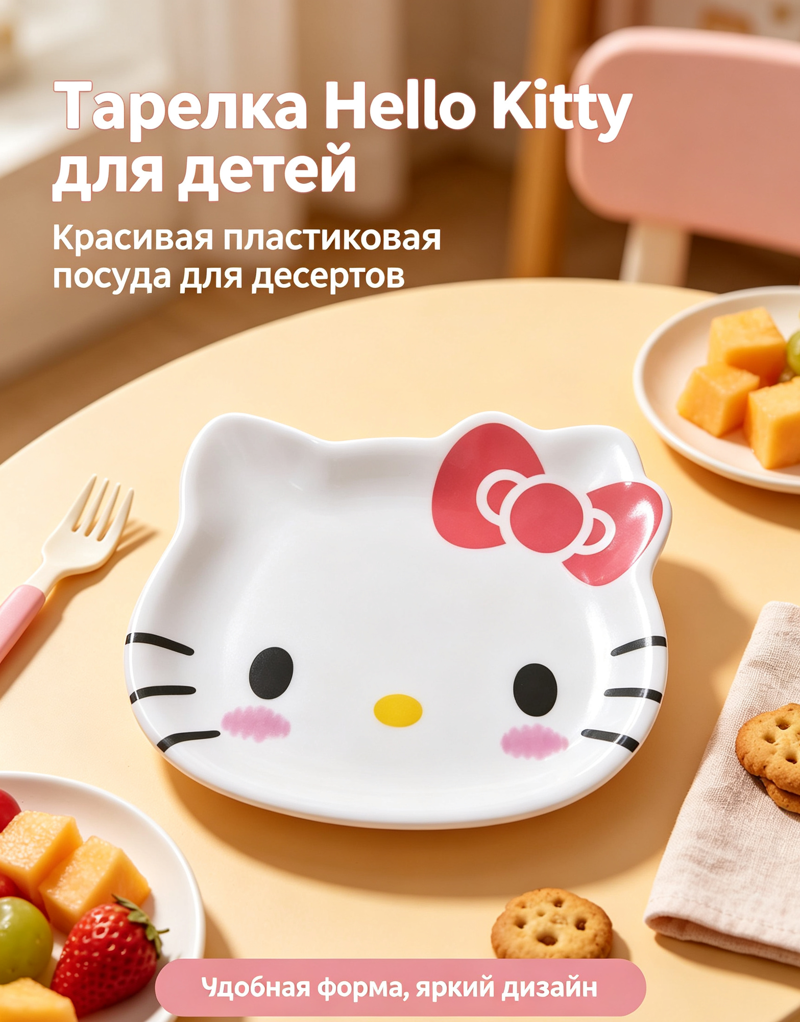 Пластиковая тарелка Sanrio Hello Kitty, детская фигурная тарелочка для закусок и десертов