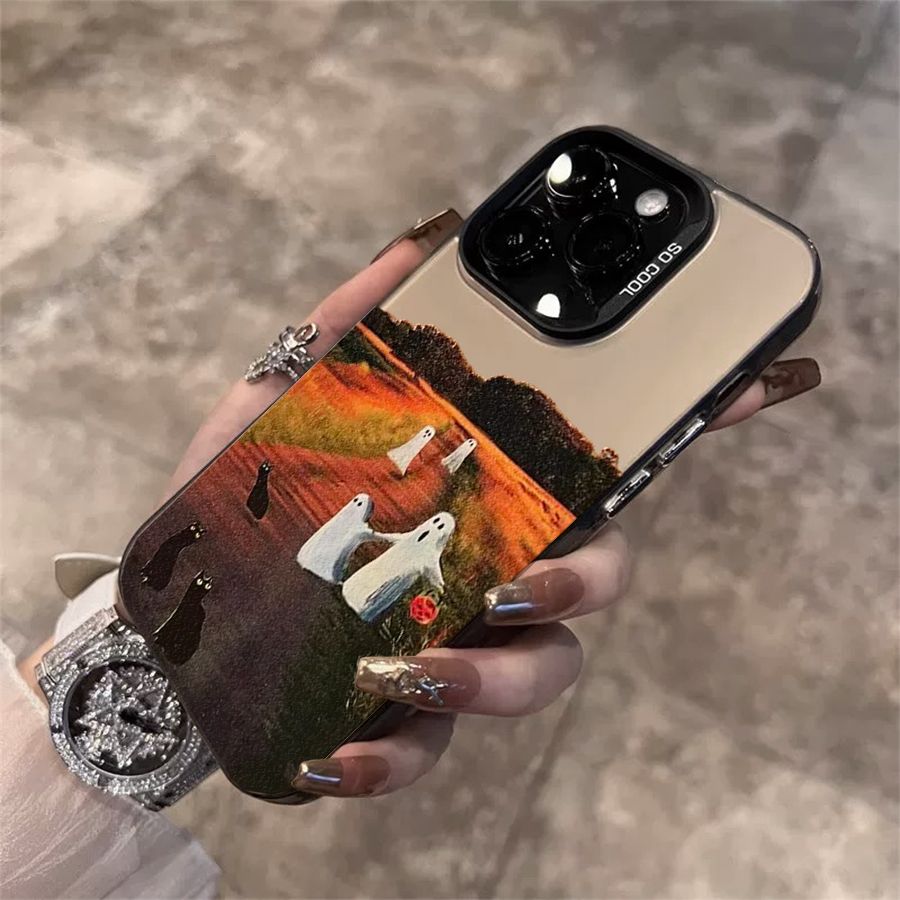 Чехол на Айфон 15 / iPhone 15 чёрный с Призраки Хэллоуина