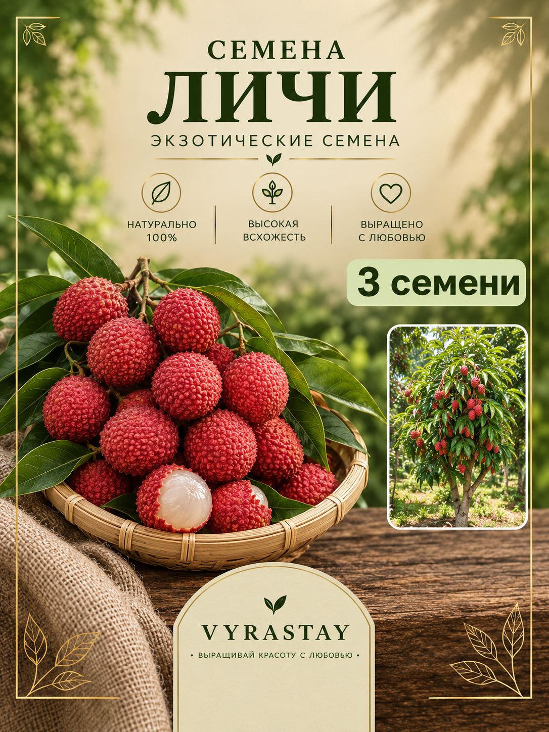 Личи тропический фрукт, семена для выращивания 3 штуки