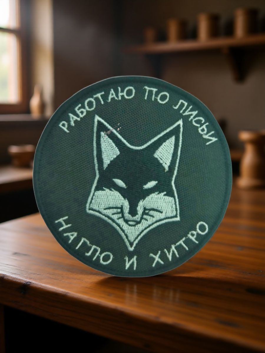 Нашивка, шеврон, патч текстильный "Работаю по лисьи (чёрный)"