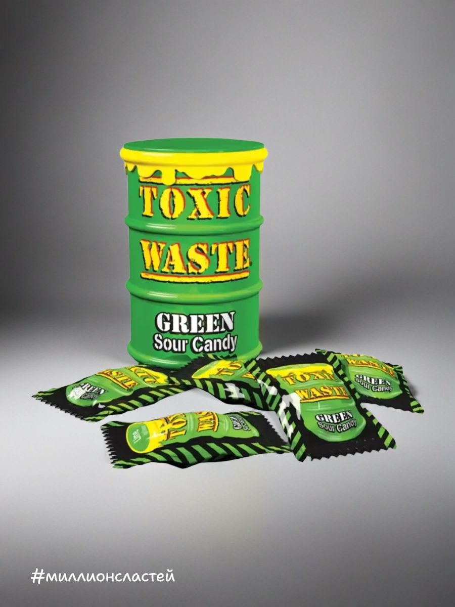 Леденцы очень кислые Toxic Waste Green Sour Candy, зелёная бочка, 42 гр. (Великобритания)