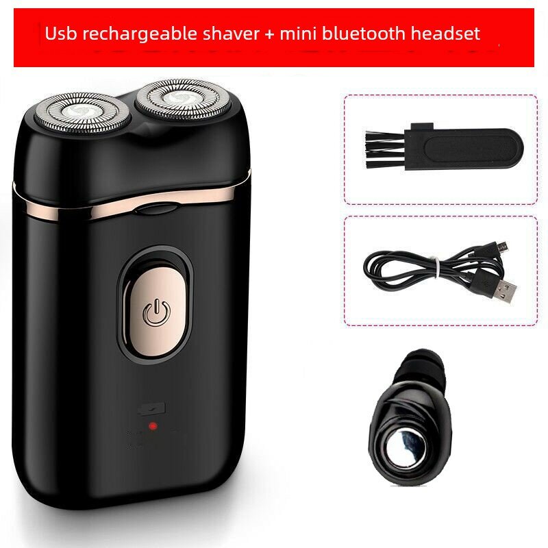 Компактная USB-перезаряжаемая электрическая бритва для мужчин с водонепроницаемым покрытием и мини-Bluetooth наушниками
