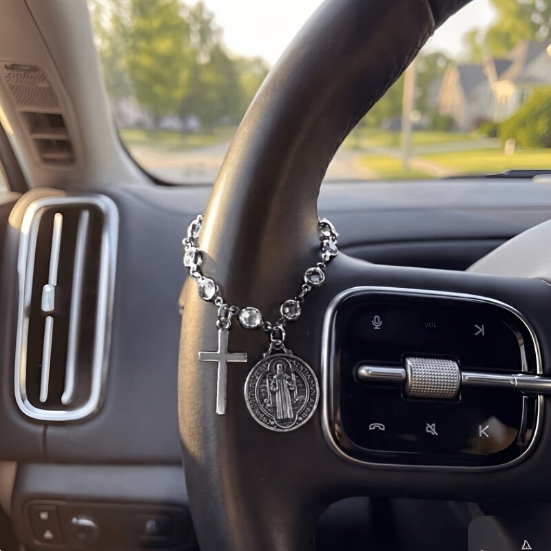 Автомобильная подвеска с крестом, цепочка на руль и кулон для женской сумки, цвет: темно-серый