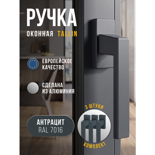 фото Комплект 3 штуки / ручка для пластиковых окон и балконной двери 3 штуки dorf tallin, 8 положений фиксации, антрацитовая