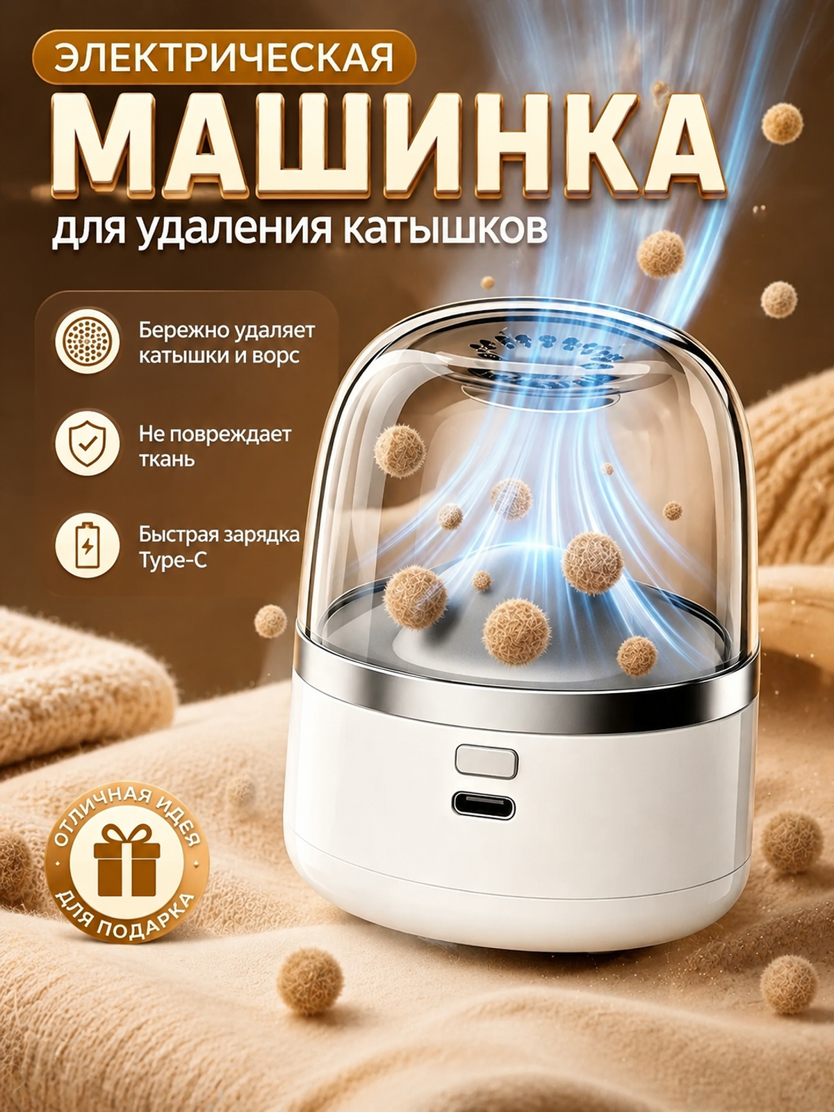 Электрический триммер для одежды с аккумулятором, Type-C, белый, контейнер 100 мл
