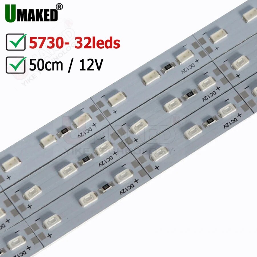 50 шт. SMD5730/5630, 36 светодиодов, 12В, 50 см, жесткая светодиодная лента белого, красного, Blue