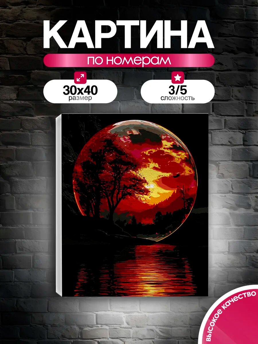 Картина по номерам 30x40 Алое полнолуние