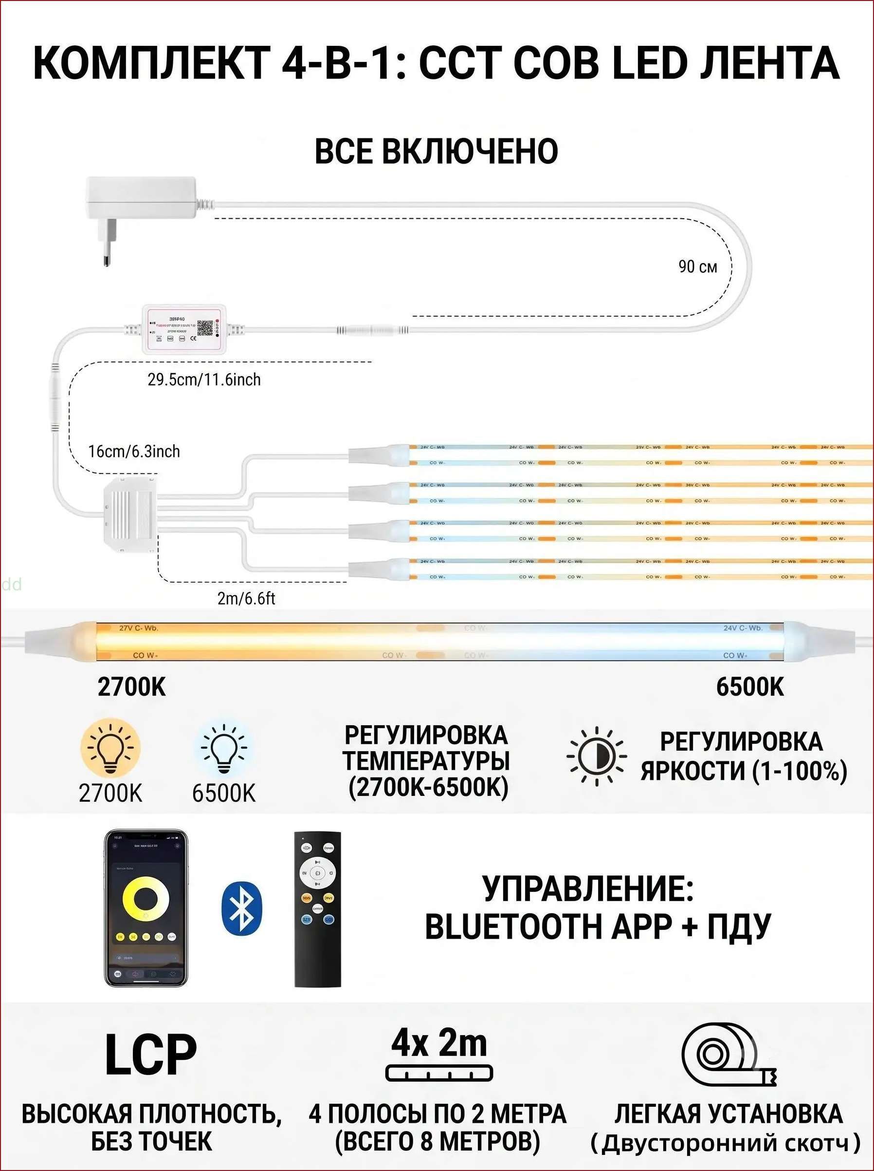 Светодиодная лента 23.04 Вт, IP65, 4 шт
