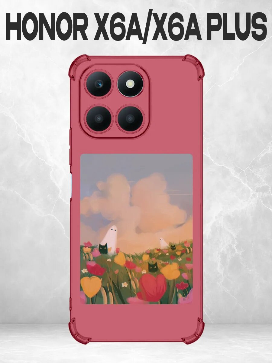 Чехол на Honor X6A с принтом призраки в цветах
