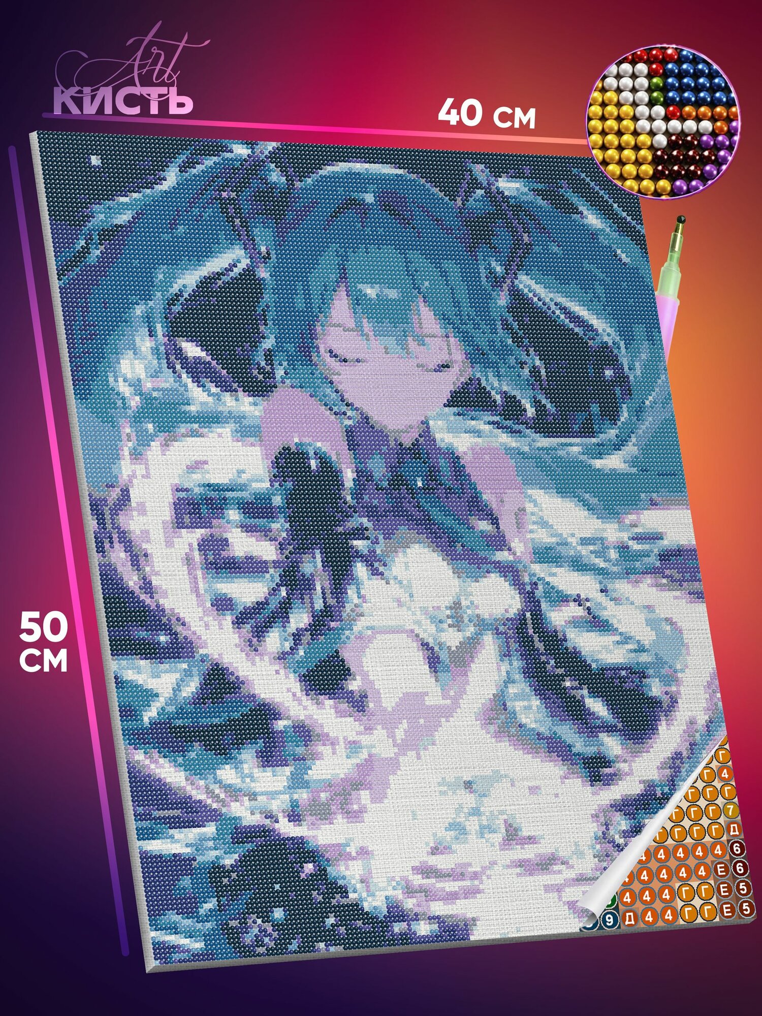 Алмазная мозаика на холсте с подрамником 40х50 Vocaloid Аниме Мику Хатсуне