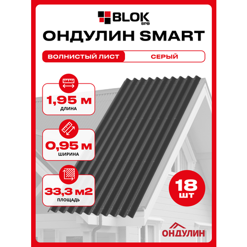 фото Ондулин smart 1.95х0.95м серый - 18 листов/связка onduline