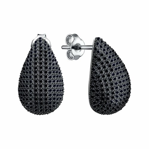 фото Серьги diamant online, серебро, 925 проба, родирование, фианит, длина 2 см, , черный