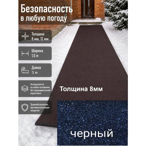 фото Покрытие рулонное из резиновой крошки, 1500ммx3000ммx8мм, цвет черный эркер плюс