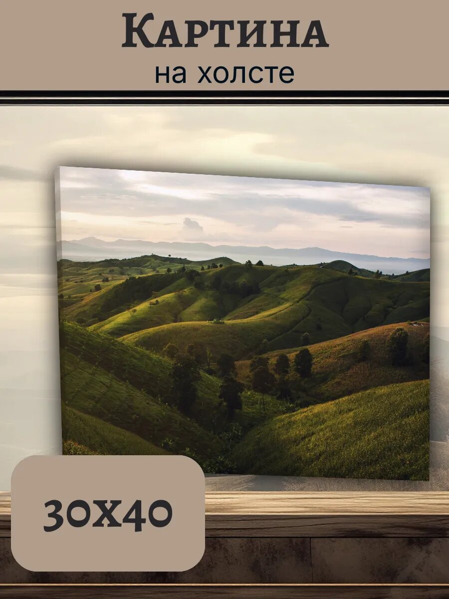 Картина Постер Таиланд Тай 30x40 зеленый пейзаж холмы
