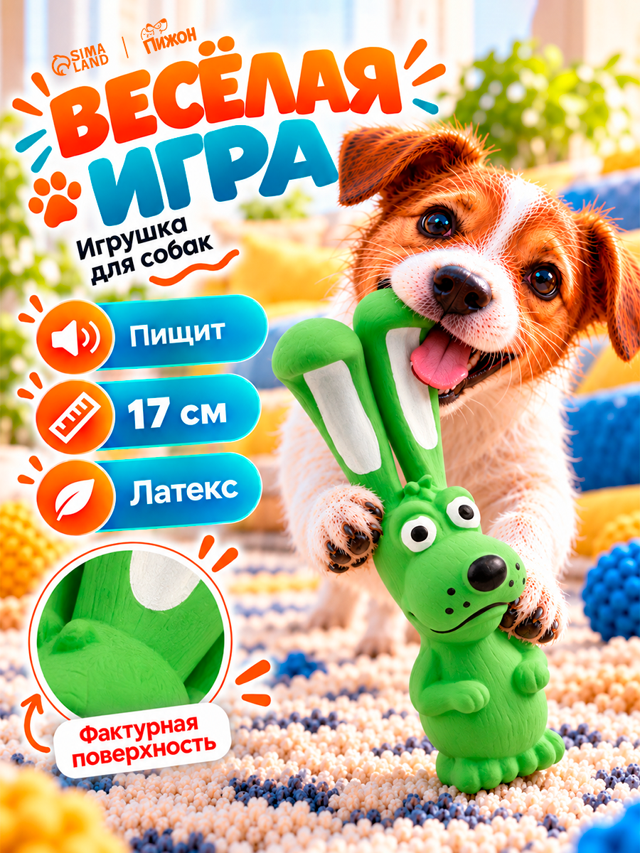 Игрушка пищащая для собак из латекса "Собачка", 17 см, зелёная