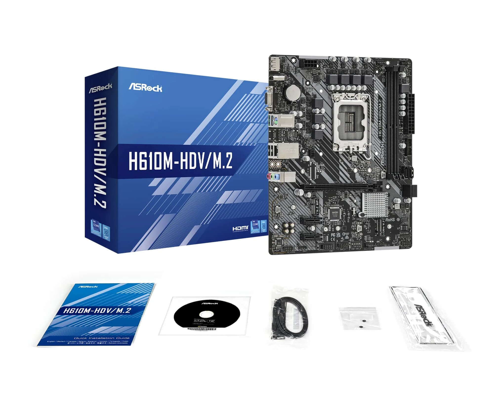 Материнская плата ASRock H610M-HDV, microATX, 2xDDR4, поддержка Intel Core 14/13/12 Gen, черный