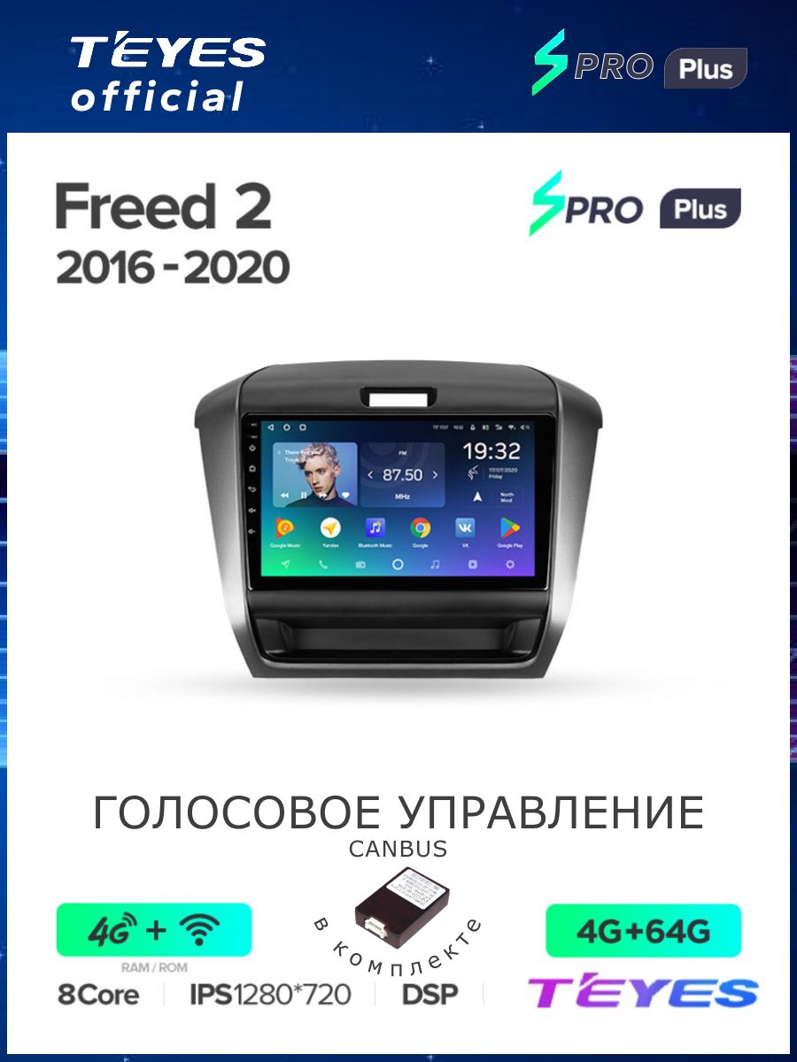 Магнитола Honda Freed 2 2016-2020 Teyes SPRO+ 4/64GB, штатная магнитола, 8-ми ядерный процессор, IPS экран, DSP, 4G, Wi-Fi, 2 DIN