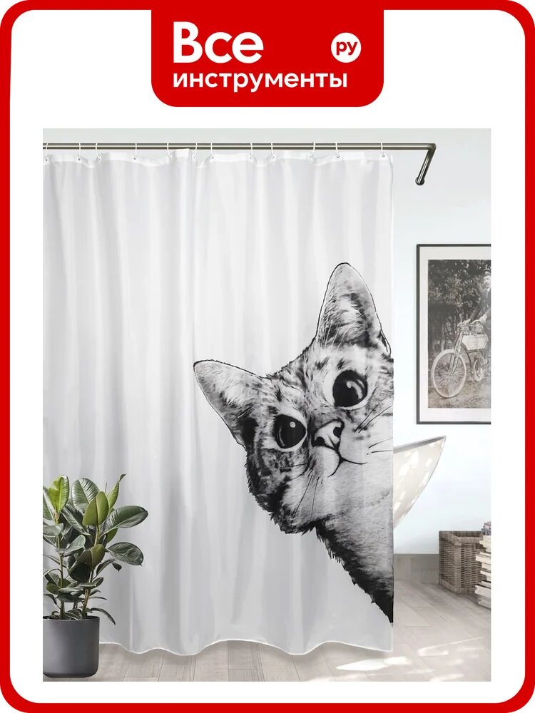 Комплект Bath Plus штора 180x200 д/в и кольца cat4 (white) akch-21326