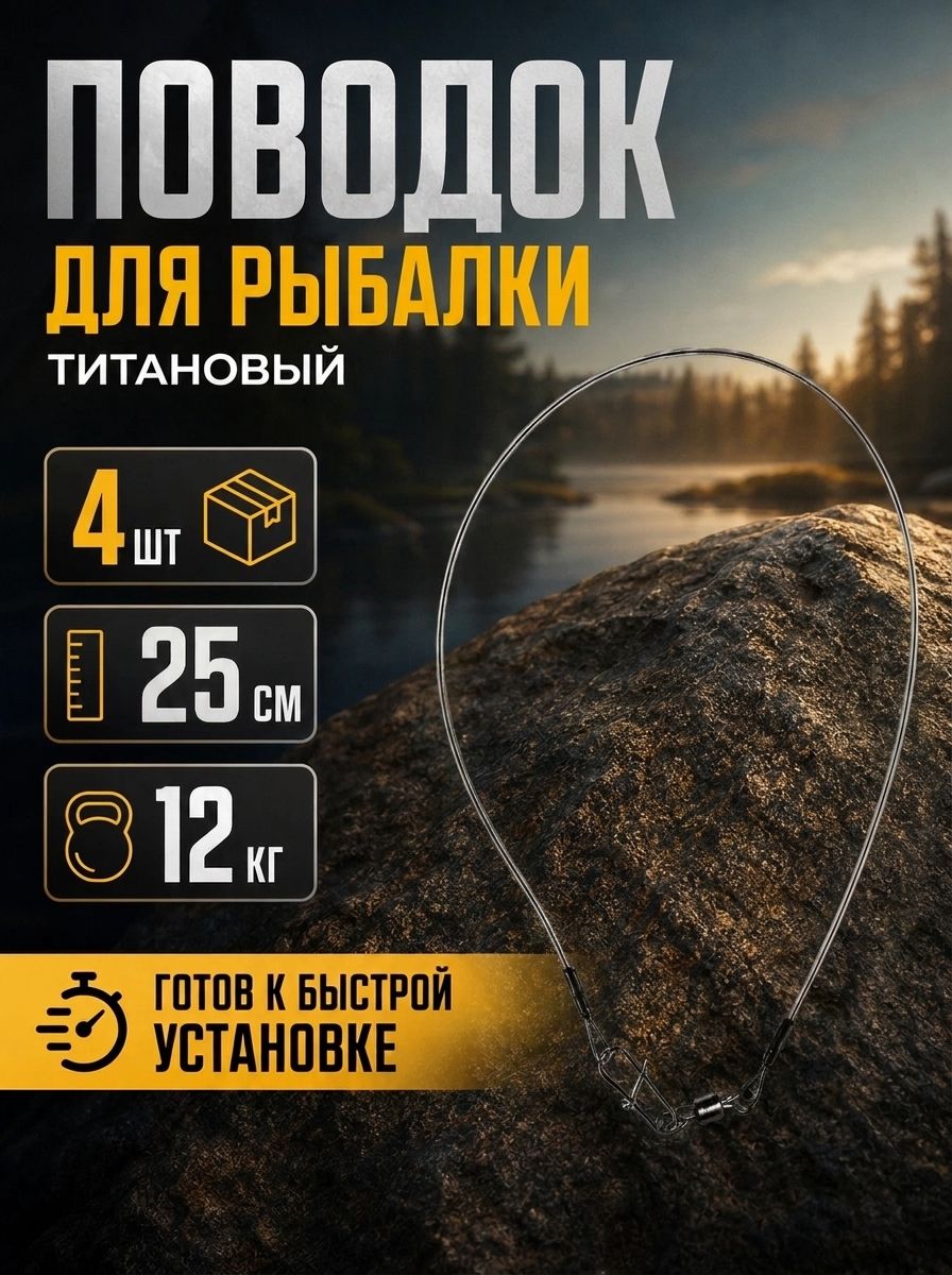 Поводки для рыбалки на щуку титановые оснащенные 4 шт набор