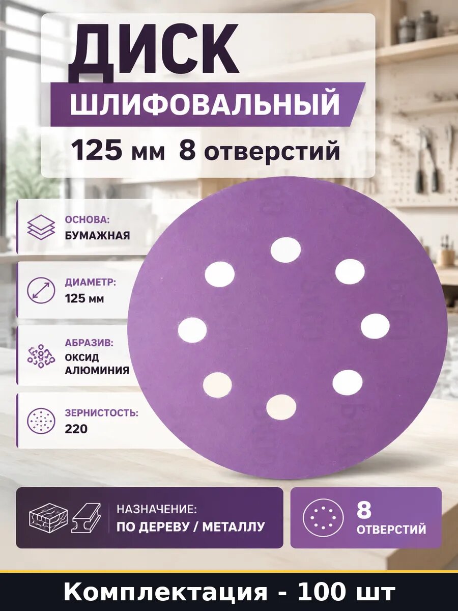 Набор Шлифовальные круги 125 мм по дереву и металлу 100 шт