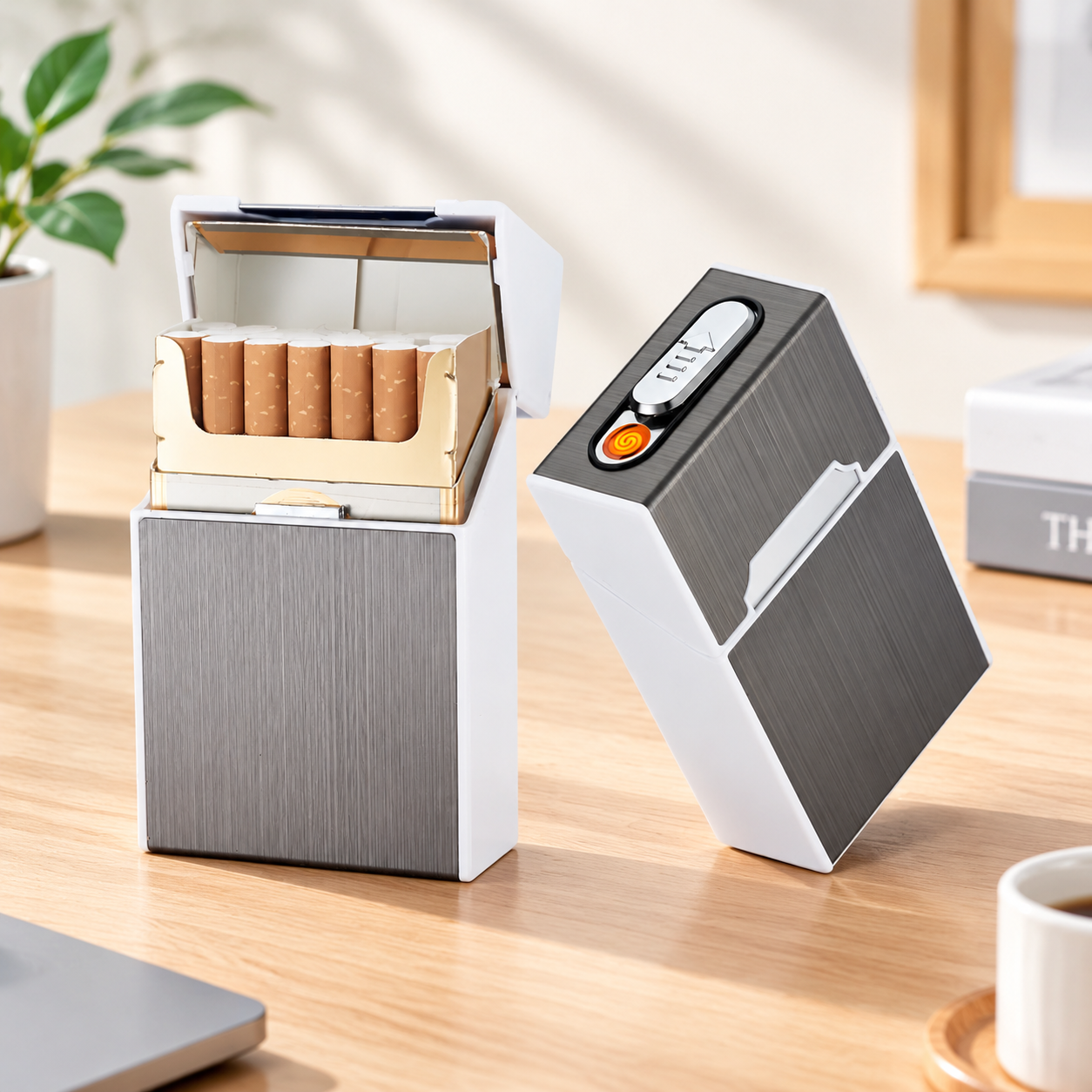 Портсигар металлический с USB зажигалкой, на магните, цвет серебро, 10х6х3 см, FatCat (Цвет товара: серебристый; Объем: 0.18 л)