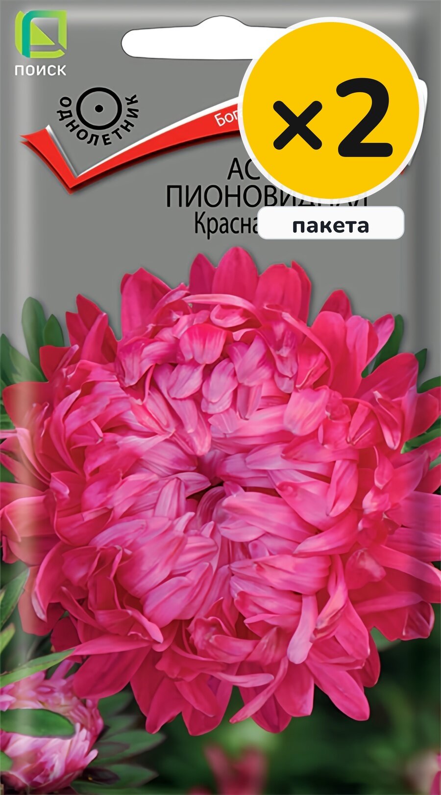Семена астры пионовидной Красная башня, 0,3 г, 2 пакета, Поиск, однолетник, высота до 65 см