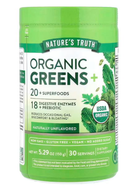 Nature's Truth, Organic Greens+, органическая зелень, без добавок, 150 г