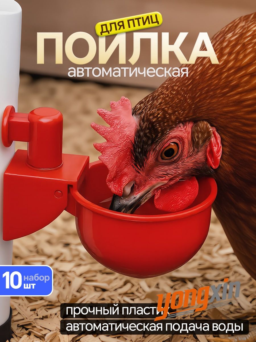 Набор из 10 красных автоматических поилок для кур , для уток, гусей, индеек и кроликов, кур, птиц и цыплят