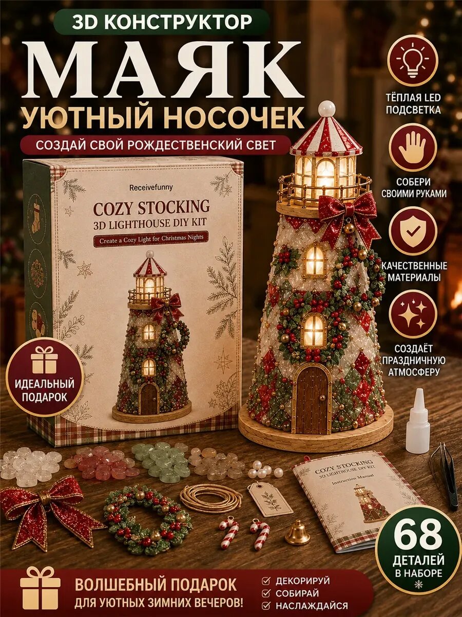 3D конструктор маяк новогодний DIY с LED подсветкой
