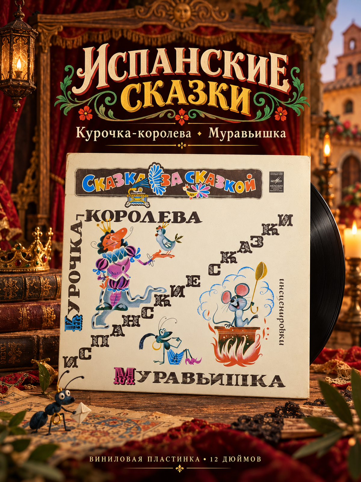 LP Курочка - королева. Муравьишка - Ф. Шейн. Испанские сказки. Сказка за сказкой. Мелодия 1982 год СССР. Mint. Не игранная пластинка.