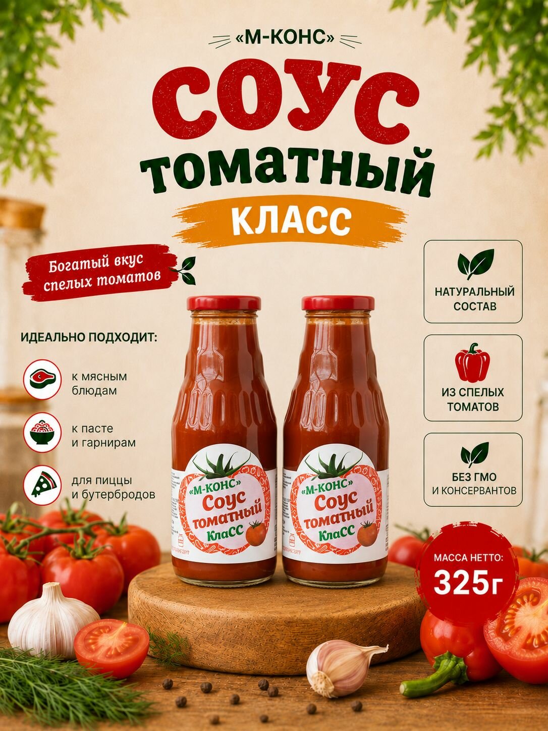 Соус томатный "Класс" Мичуринский, 2 шт. по 325 г