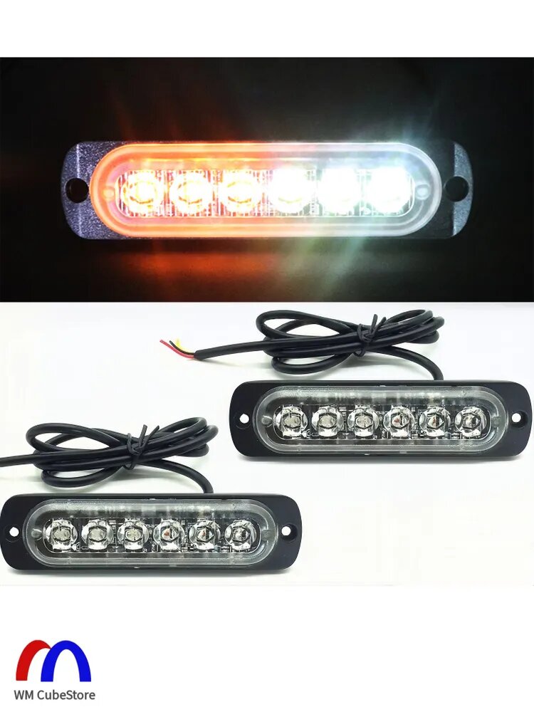 2ШТ Стробоскоп для авто / проблесковый маяк / 6 LED 12-24V Белый желтый