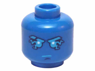 Minifigure, Head Dark Azure Eyebrows, Mouth and Eyes with Lightning Pattern (Jay), 3626pb1415 Blue U