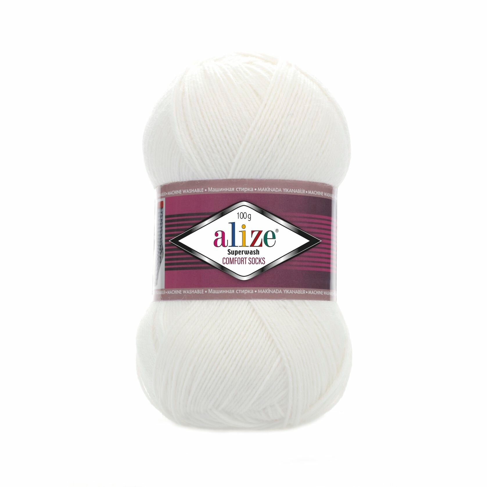 Пряжа для вязания Superwash Comfort Alize 1 моток (420 м, 100 гр), цвет 55 Белый