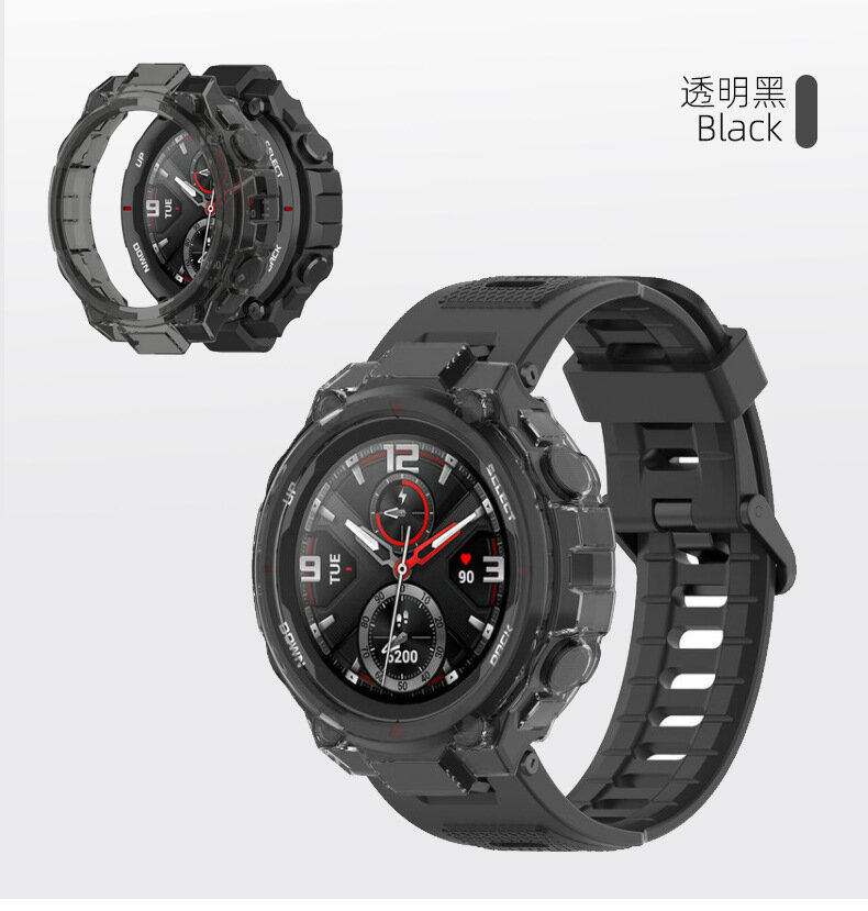 Высококачественный прозрачный чехол из ТПУ для умных часов Amazfit T-Rex Pro - Черный цвет