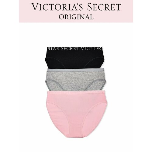 фото Трусы victoria's secret 3-pack exploded logo stretch cotton high-leg brief panties, размер m, черный