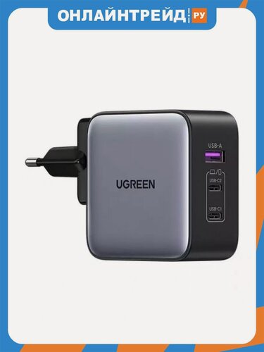 Изображение товара Сетевое зарядное устройство Ugreen CD296 (90409) Nexode 65 Вт, USB-A + 2xUSB-C, серый
