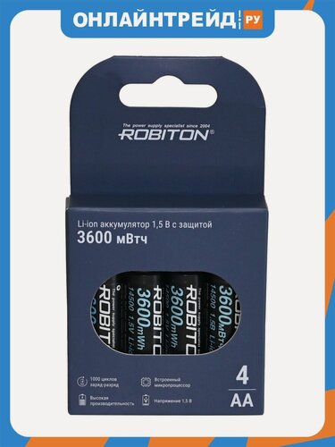 Изображение товара Аккумулятор Robiton AA Li-ion 1.5V 2200 mAh (уп 4 шт)