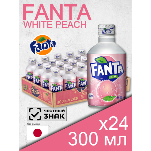 фото Fanta white peach, 0.3 л, 24 шт, металлическая бутылка (газированный напиток фанта белый персик, жб, япония)