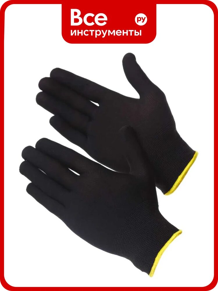 Перчатки нейлоновые Gward Touch Black черного цвета, без покрытия, размер S, 12 пар в упаковке