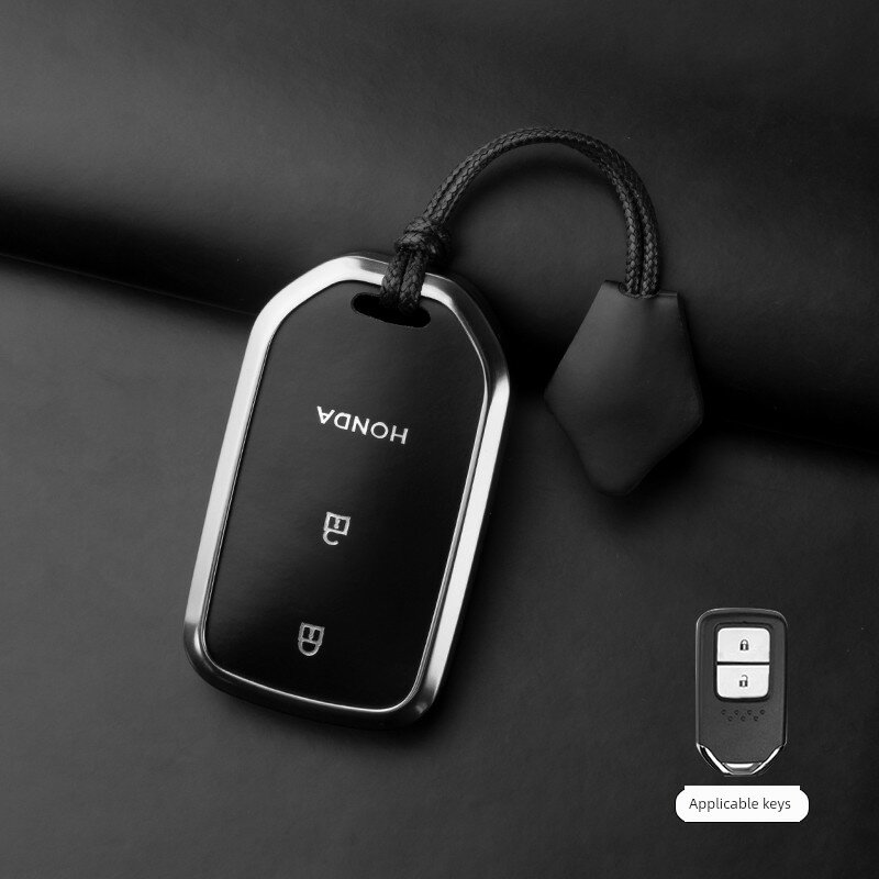 Чехол для ключа Honda Civic, Accord, CR-V - 2-кнопочный, темно-черный, простой шнур