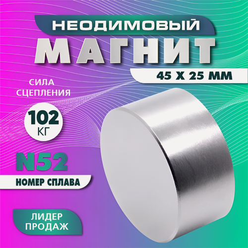 Изображение товара Неодимовый магнит усиленный 45х25 мм (N52) , сила сцепления 102 кг