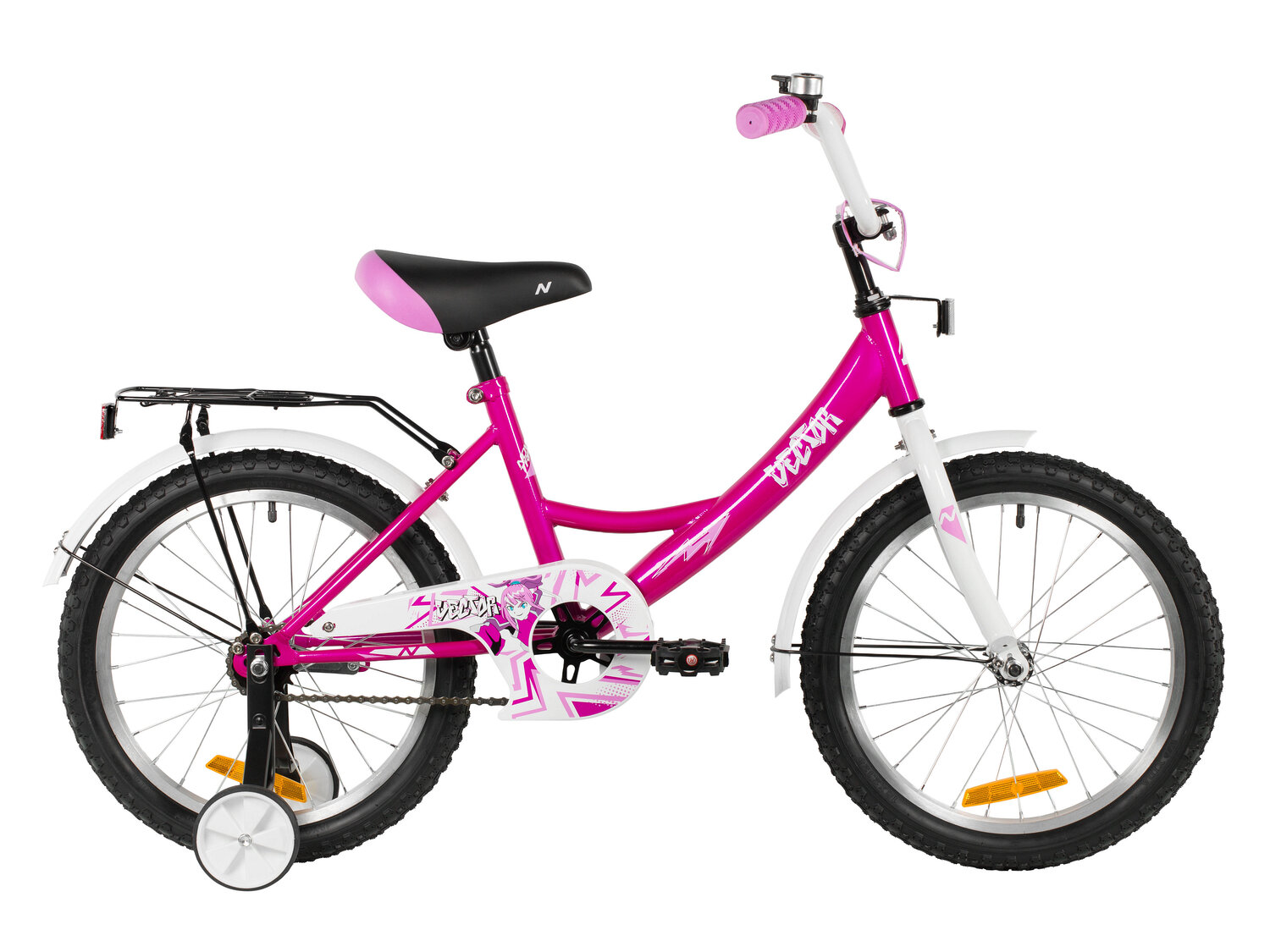 Велосипед Novatrack Vector, 20 дюймов, стальной, с крыльями и багажником, фуксия