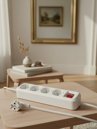 Изображение товара Удлинитель бытовой TDM Electric Народный 10 м, 4 розетки с заземлением, 16 А, 3680 Вт, выключатель, белый, SQ1303-1