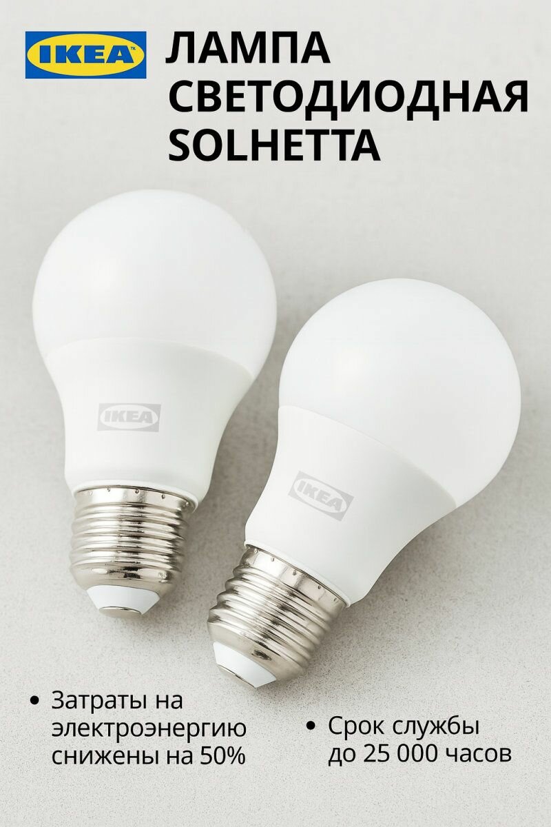 Лампа светодиодная IKEA SOLHETTA, E27 8.06Вт, белая, 2шт