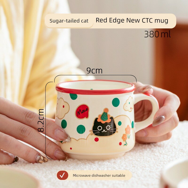 Керамический стакан Sweet Tail Black Cat с красной каймой и новой CTC-дизайном, ручная работа, пригоден для
