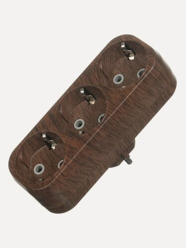 Изображение товара Тройник электрический TDM Electric Эко SQ1806-0081, 3 гнезда, с заземлением, плоский, 16 А, цвет бук, 250 В