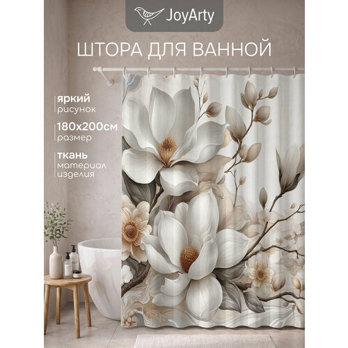 фото Штора в ванную тканевая с водоотталкивающей пропиткой "магнолия", 180х200 , joyarty